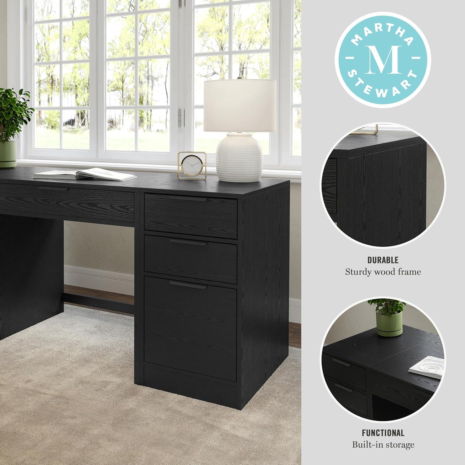 imageMartha Stewart Kayden Home Office Modular Desk with Drawer and Dual 3 Drawer File Cabinets in Black with Oil Rubbed Bronze Hardware