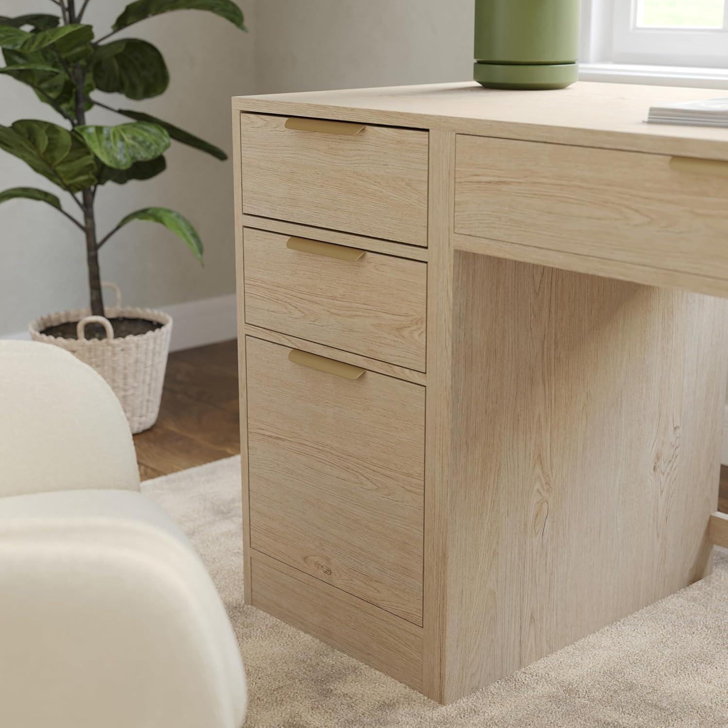 imageMartha Stewart Kayden Home Office Modular File Cabinet with 3 Drawers in Black with Oil Rubbed Bronze HardwareLight Natural