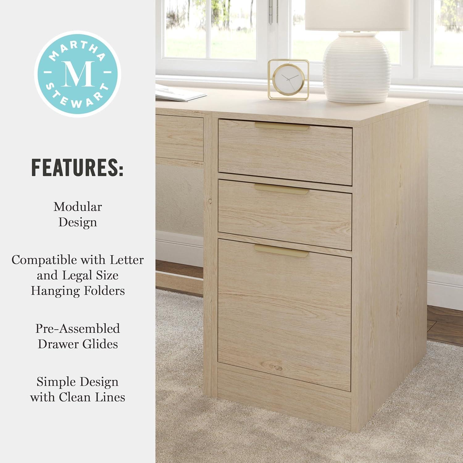 imageMartha Stewart Kayden Home Office Modular File Cabinet with 3 Drawers in Black with Oil Rubbed Bronze HardwareLight Natural