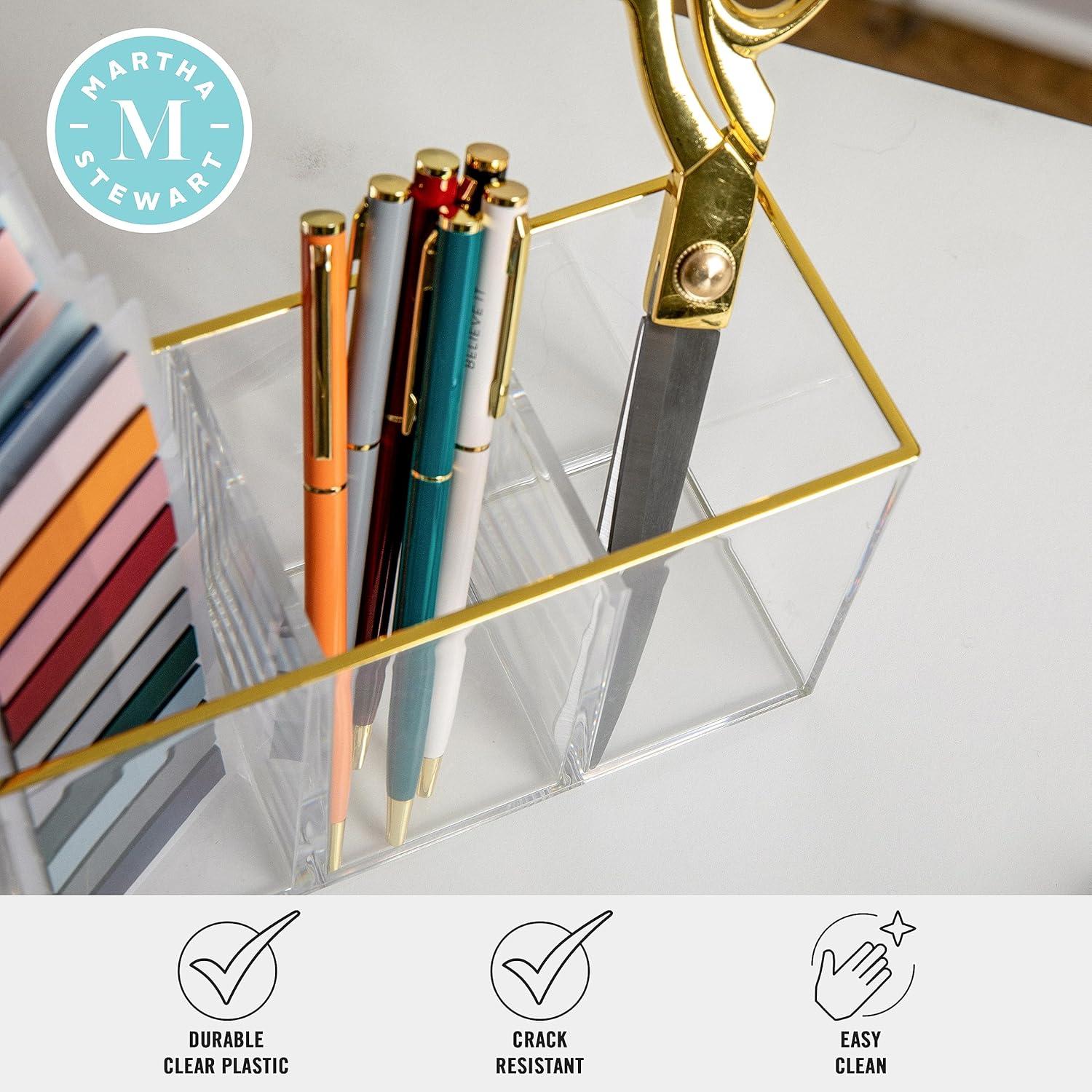 imageMartha Stewart Kerry Plastic 4 Compartment Pen Holder Office Desktop Organizer with Gold Trim