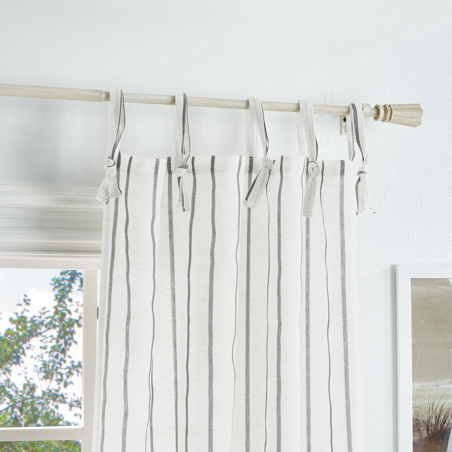 imageMartha Stewart Laguna Stripe SemiSheer Tie Tab Window Curtain Panel Pair 84 BlueBlue