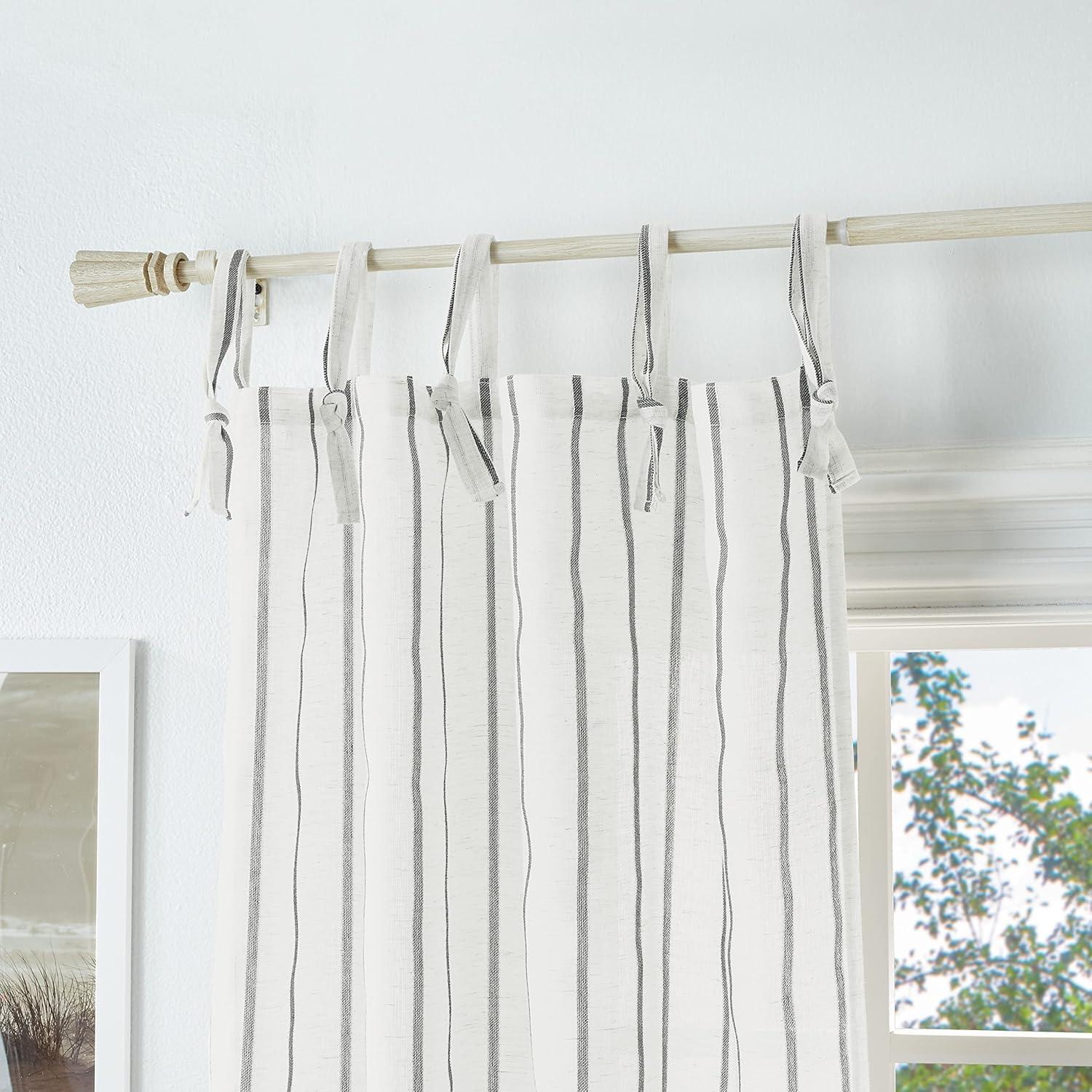 imageMartha Stewart Laguna Stripe SemiSheer Tie Tab Window Curtain Panel Pair 84 BlueBlue