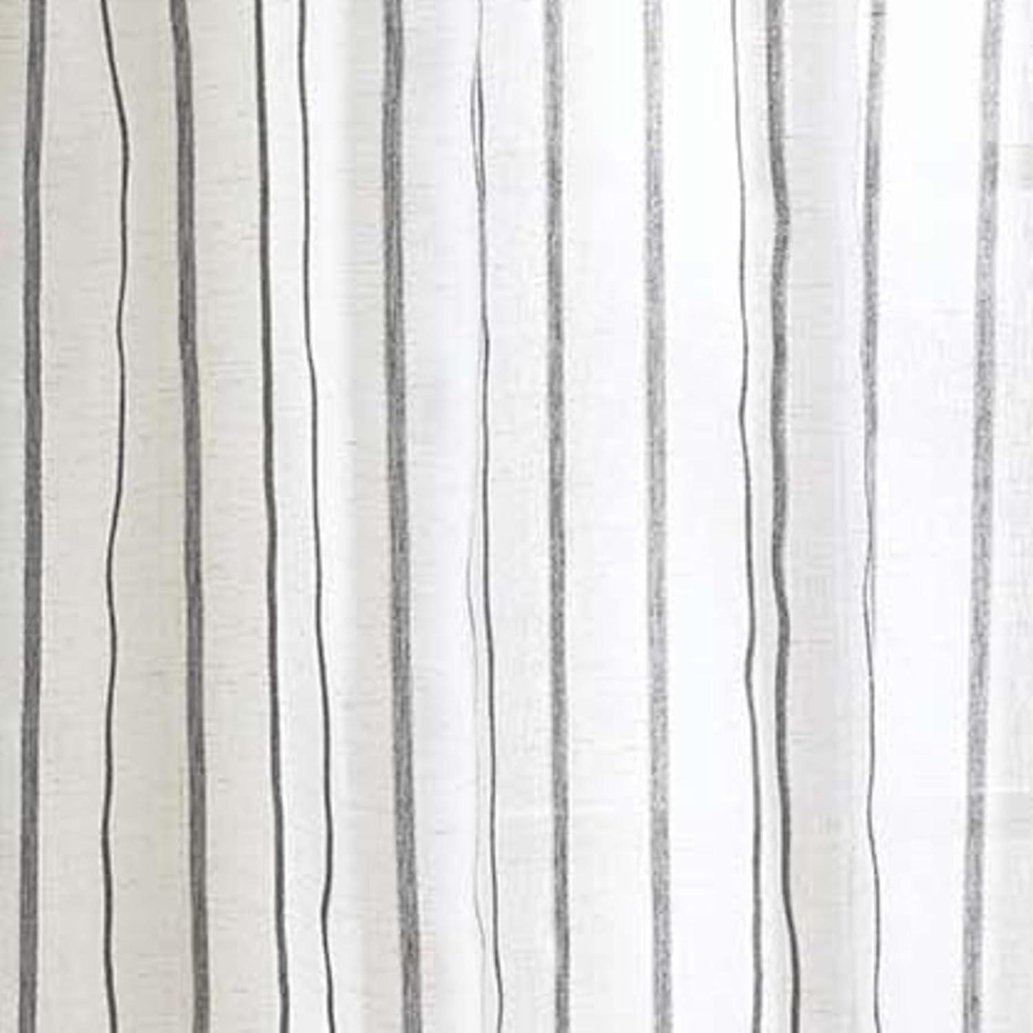 imageMartha Stewart Laguna Stripe SemiSheer Tie Tab Window Curtain Panel Pair 84 BlueGrey