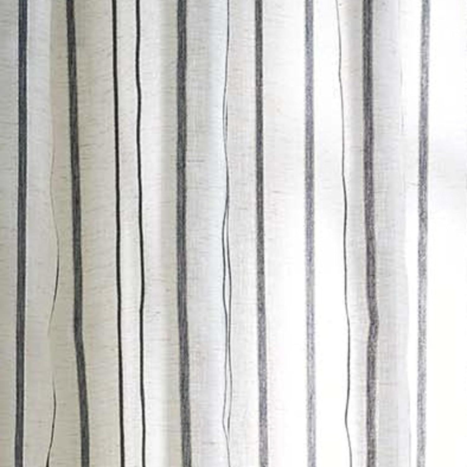 imageMartha Stewart Laguna Stripe SemiSheer Tie Tab Window Curtain Panel Pair 84 BlueNavy