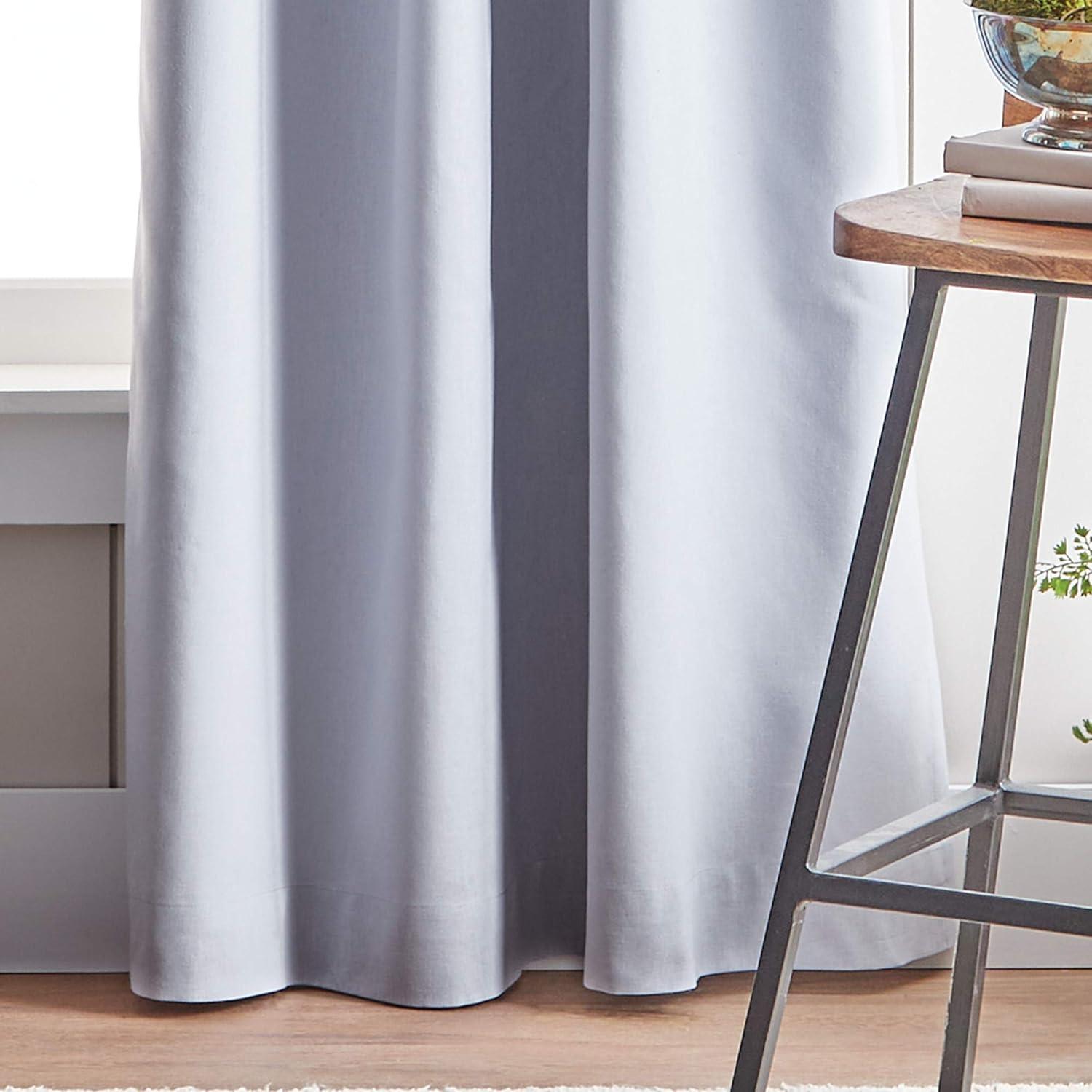 imageMartha Stewart Lido Linen Blackout Foam Lined Rod PocketBack Tab Window Curtain Panel Pair 84 WhiteGrey