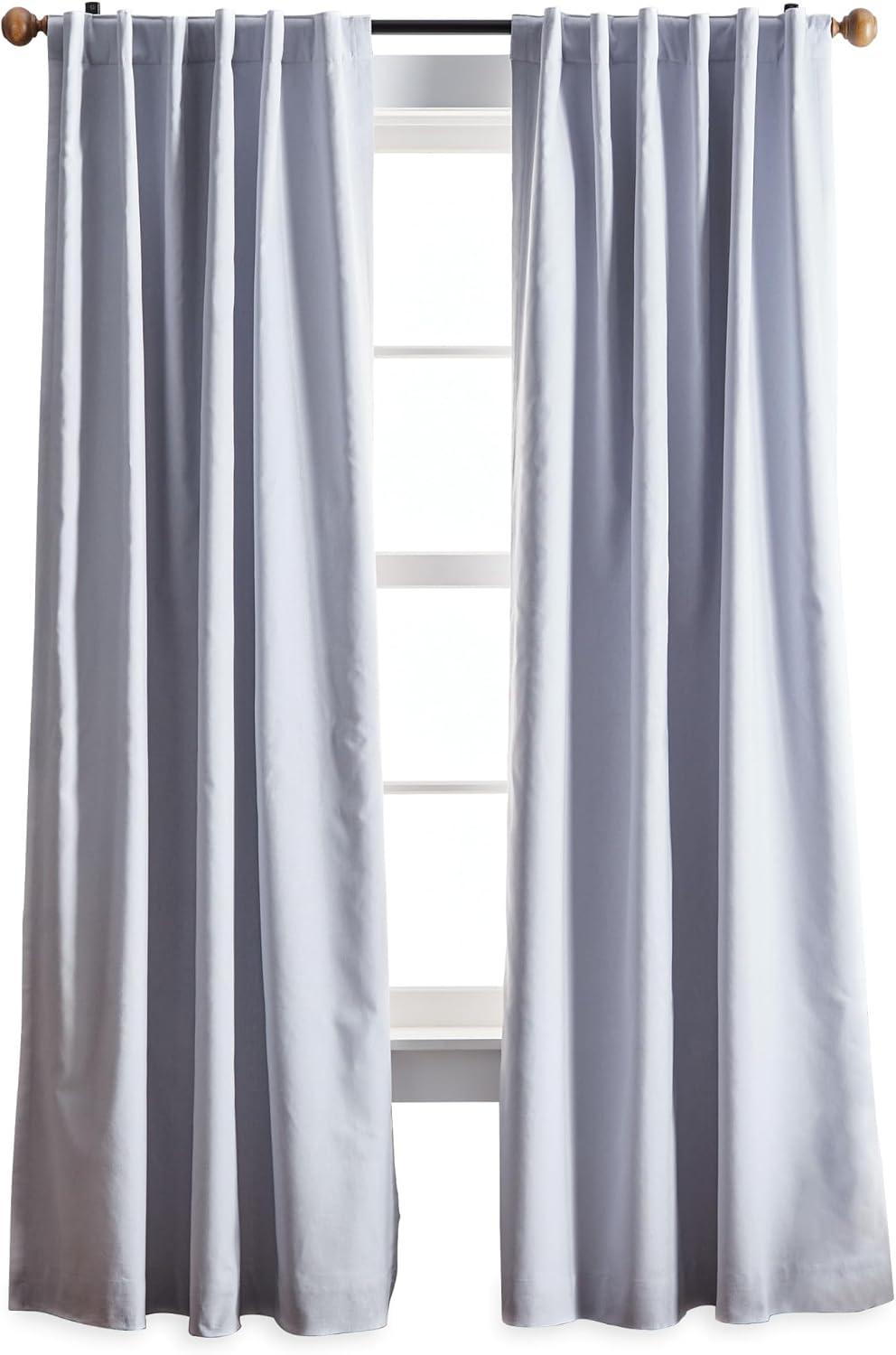 imageMartha Stewart Lido Linen Blackout Foam Lined Rod PocketBack Tab Window Curtain Panel Pair 84 WhiteGrey