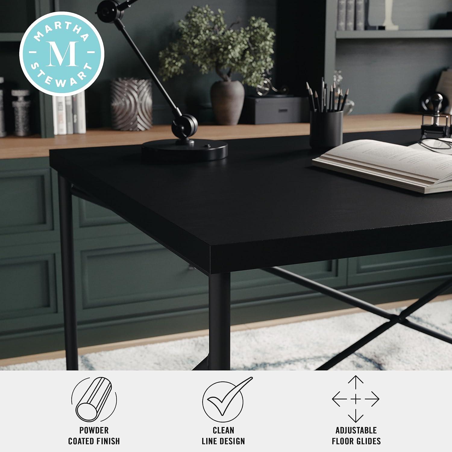 imageMartha Stewart Maddox Home Office Parsons Desk in Black Wood Grain with Oil Rubbed Bronze Metal XFrame