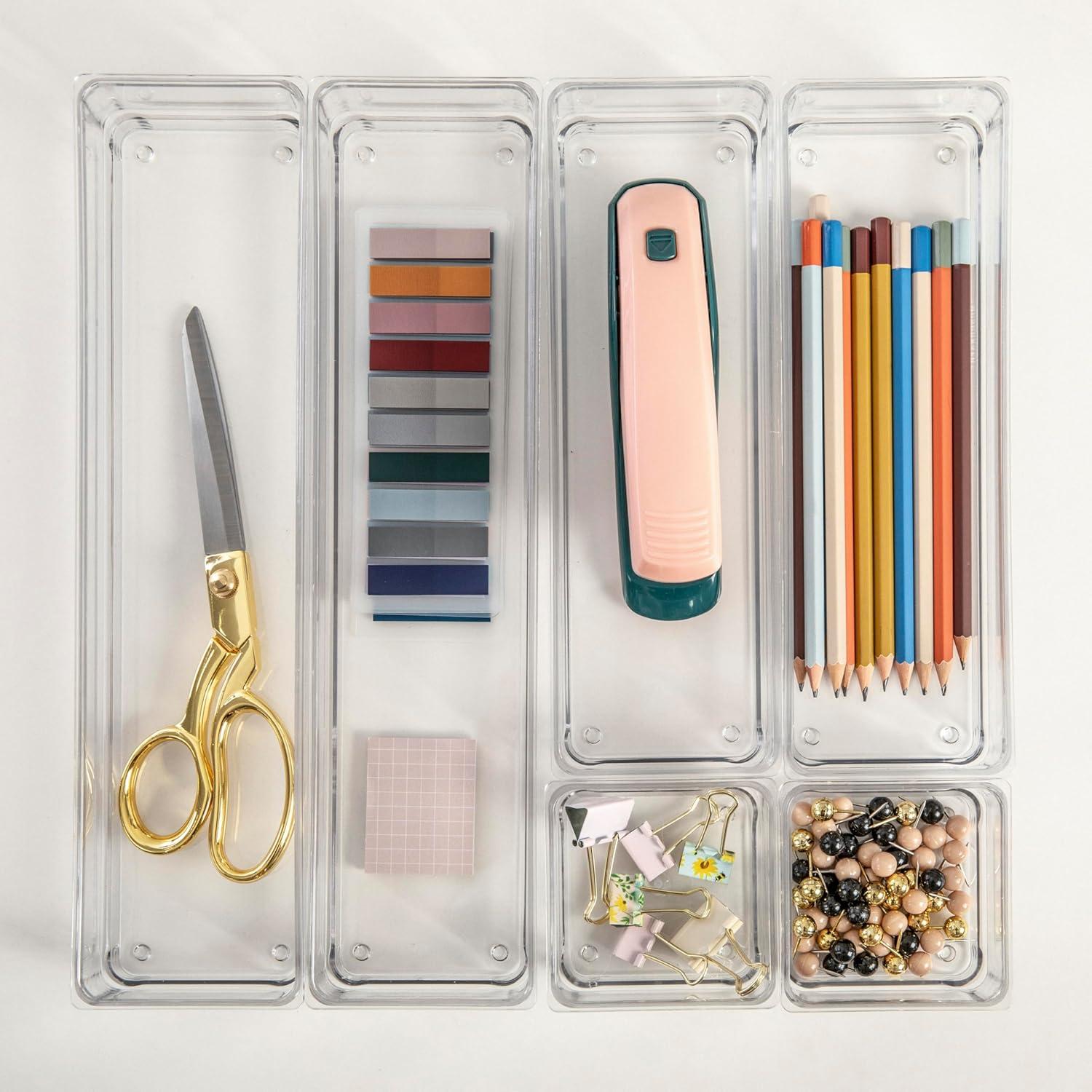 imageMartha Stewart Miles Plastic Stackable Office Desk Drawer Organizers Set of 6 ClearClear