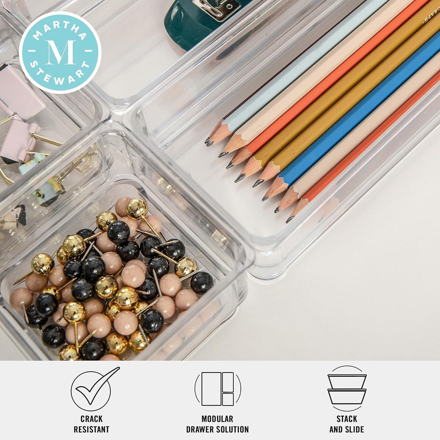 imageMartha Stewart Miles Plastic Stackable Office Desk Drawer Organizers Set of 6 ClearClear