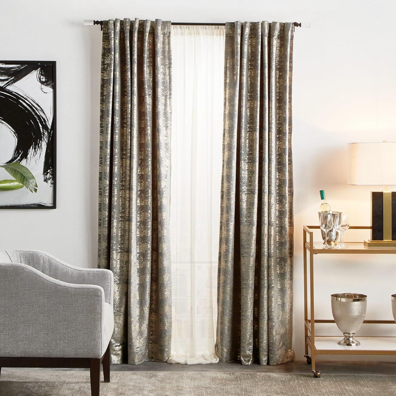 imageMartha Stewart Monroe Metallic Velvet Back Tab Window Curtain Panel Pair 84 BlushBlush