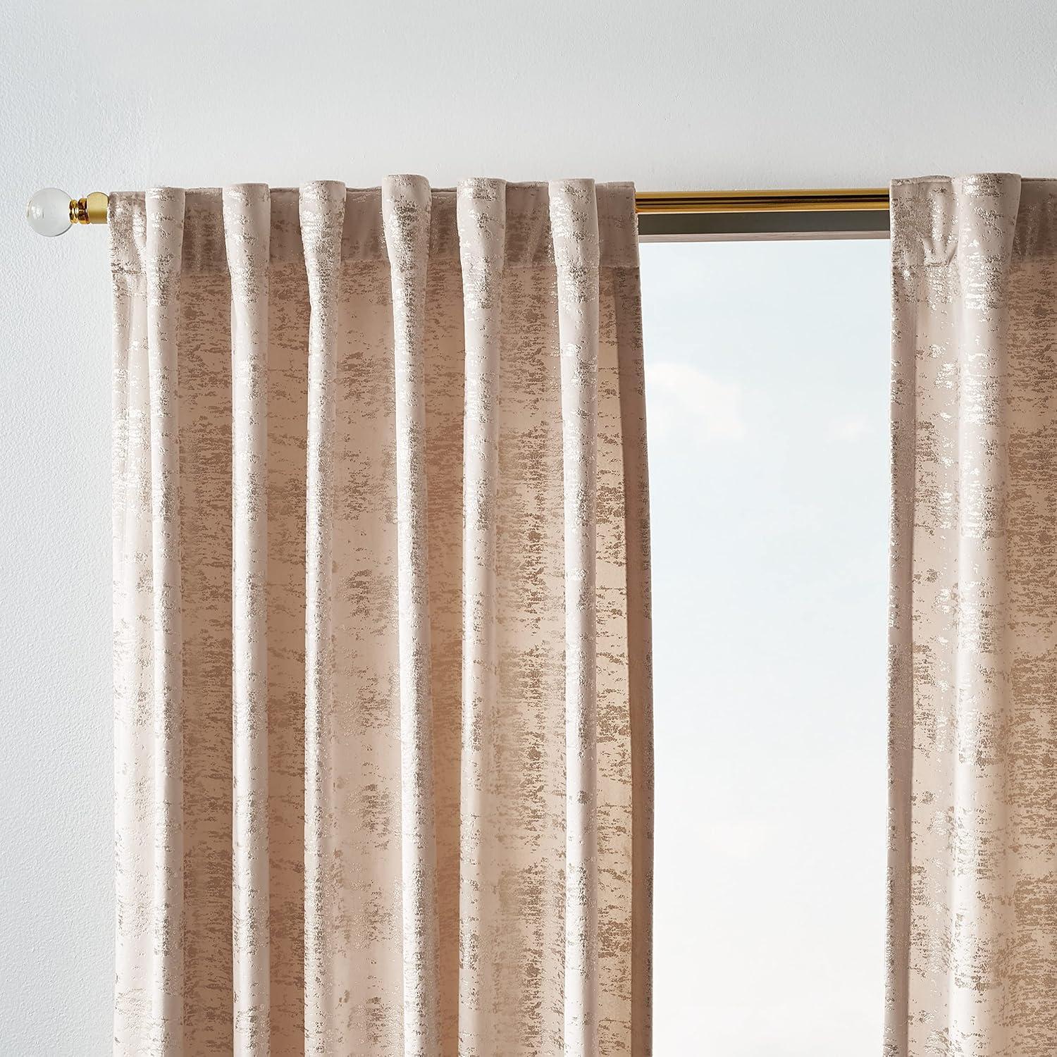 imageMartha Stewart Monroe Metallic Velvet Back Tab Window Curtain Panel Pair 84 BlushBlush