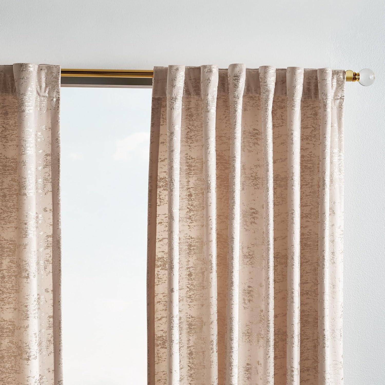 imageMartha Stewart Monroe Metallic Velvet Back Tab Window Curtain Panel Pair 84 BlushBlush