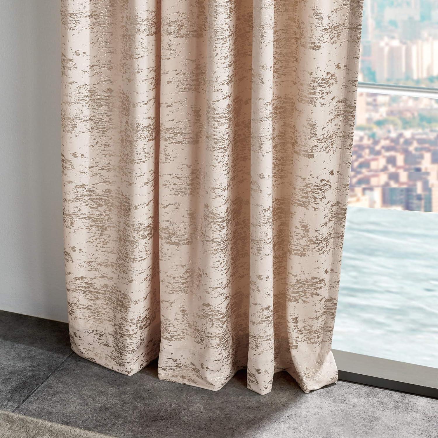 imageMartha Stewart Monroe Metallic Velvet Back Tab Window Curtain Panel Pair 84 BlushBlush