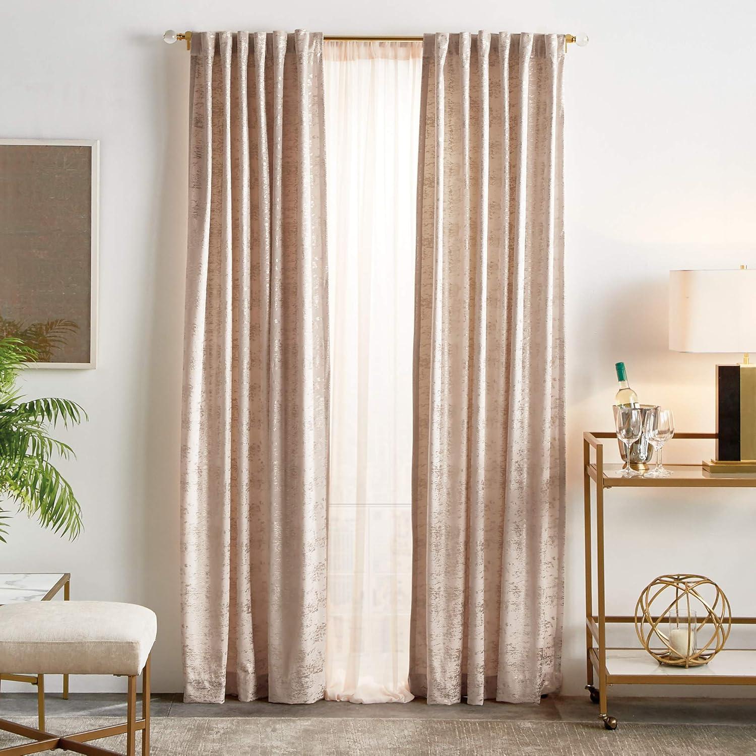 imageMartha Stewart Monroe Metallic Velvet Back Tab Window Curtain Panel Pair 84 BlushBlush