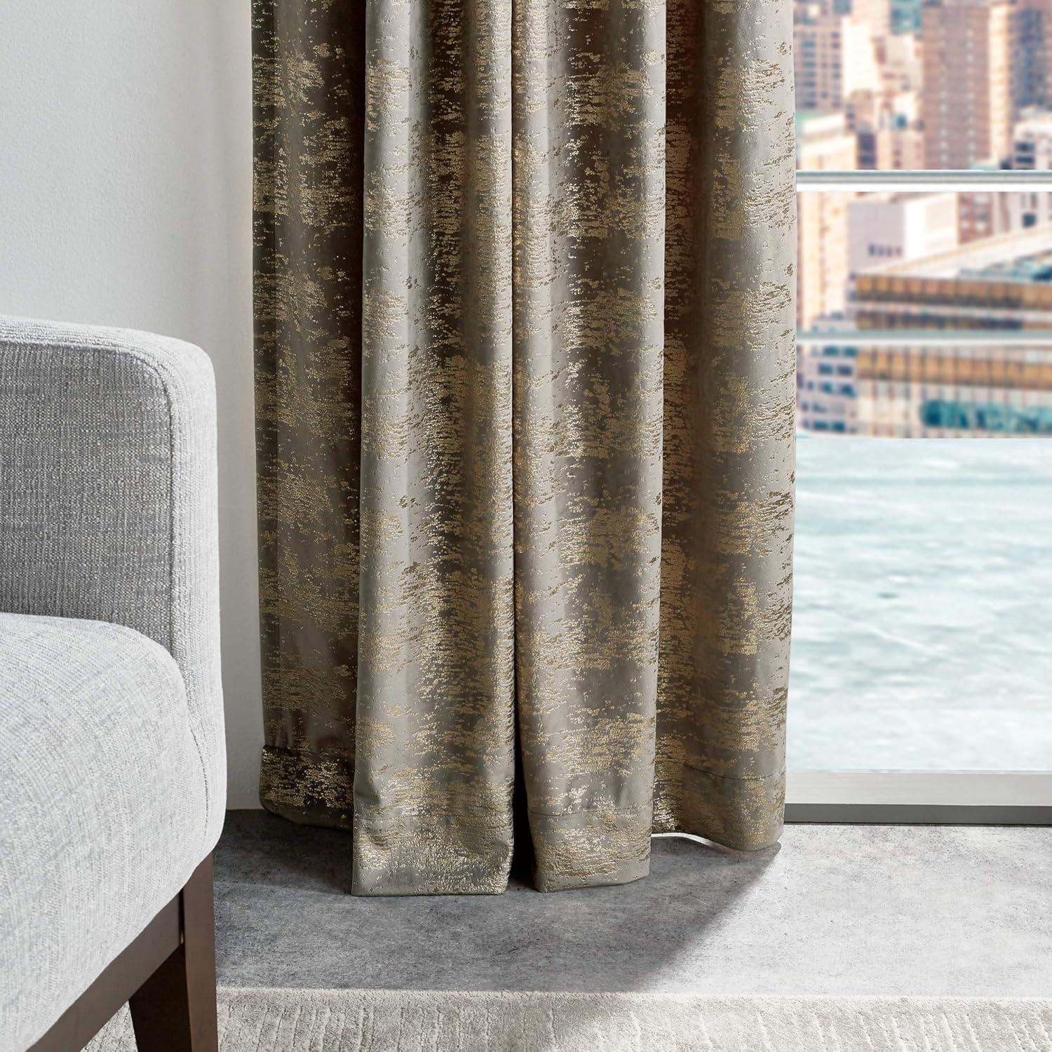 imageMartha Stewart Monroe Metallic Velvet Back Tab Window Curtain Panel Pair 84 BlushGrey