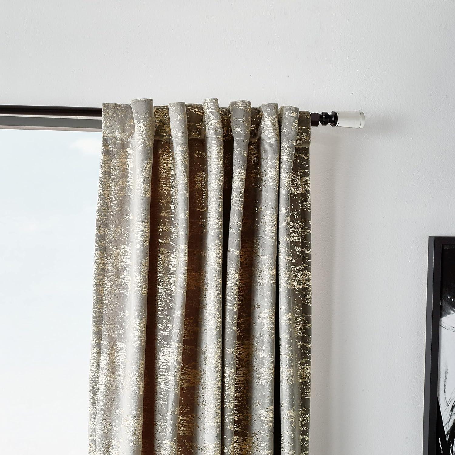 imageMartha Stewart Monroe Metallic Velvet Back Tab Window Curtain Panel Pair 84 BlushGrey