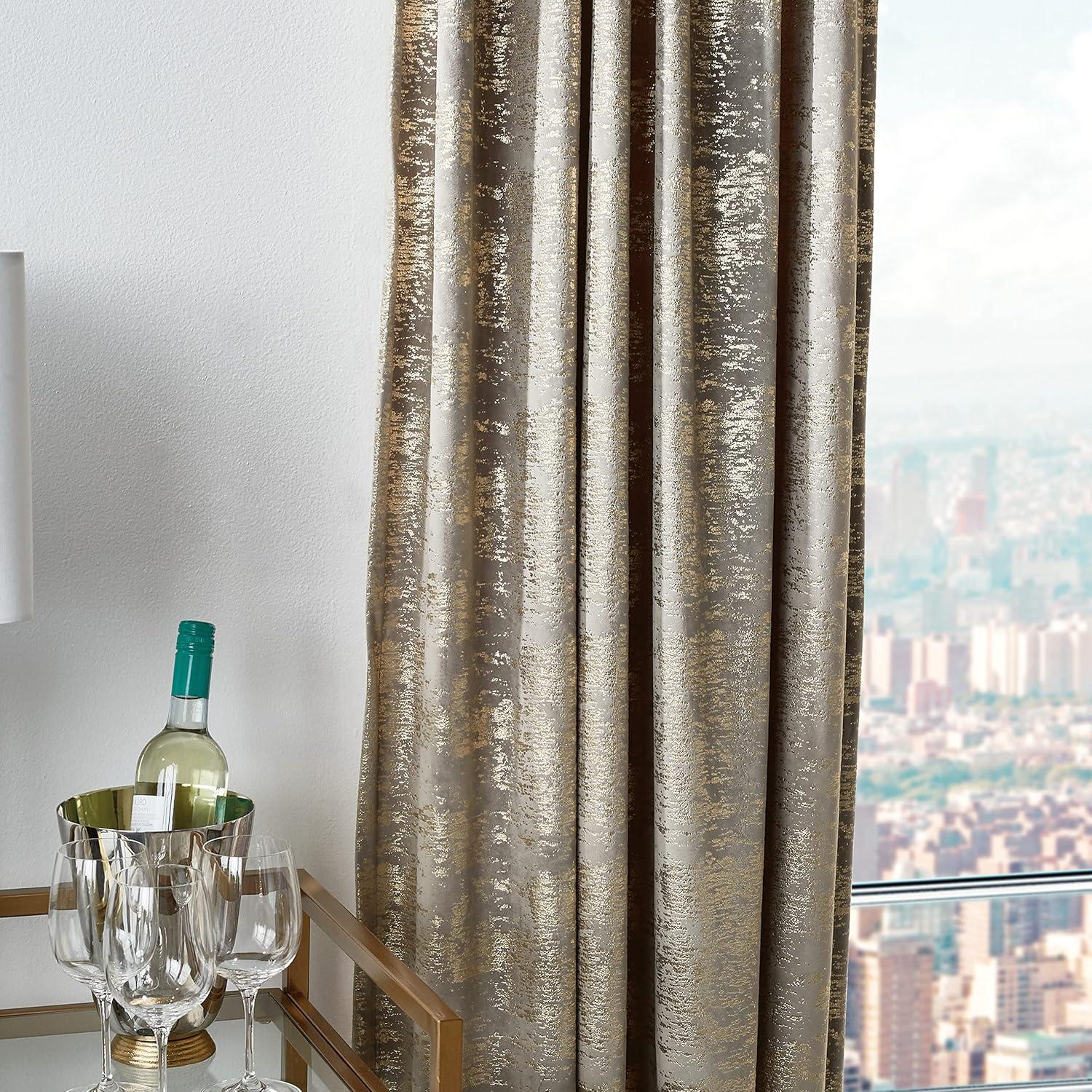 imageMartha Stewart Monroe Metallic Velvet Back Tab Window Curtain Panel Pair 84 BlushGrey