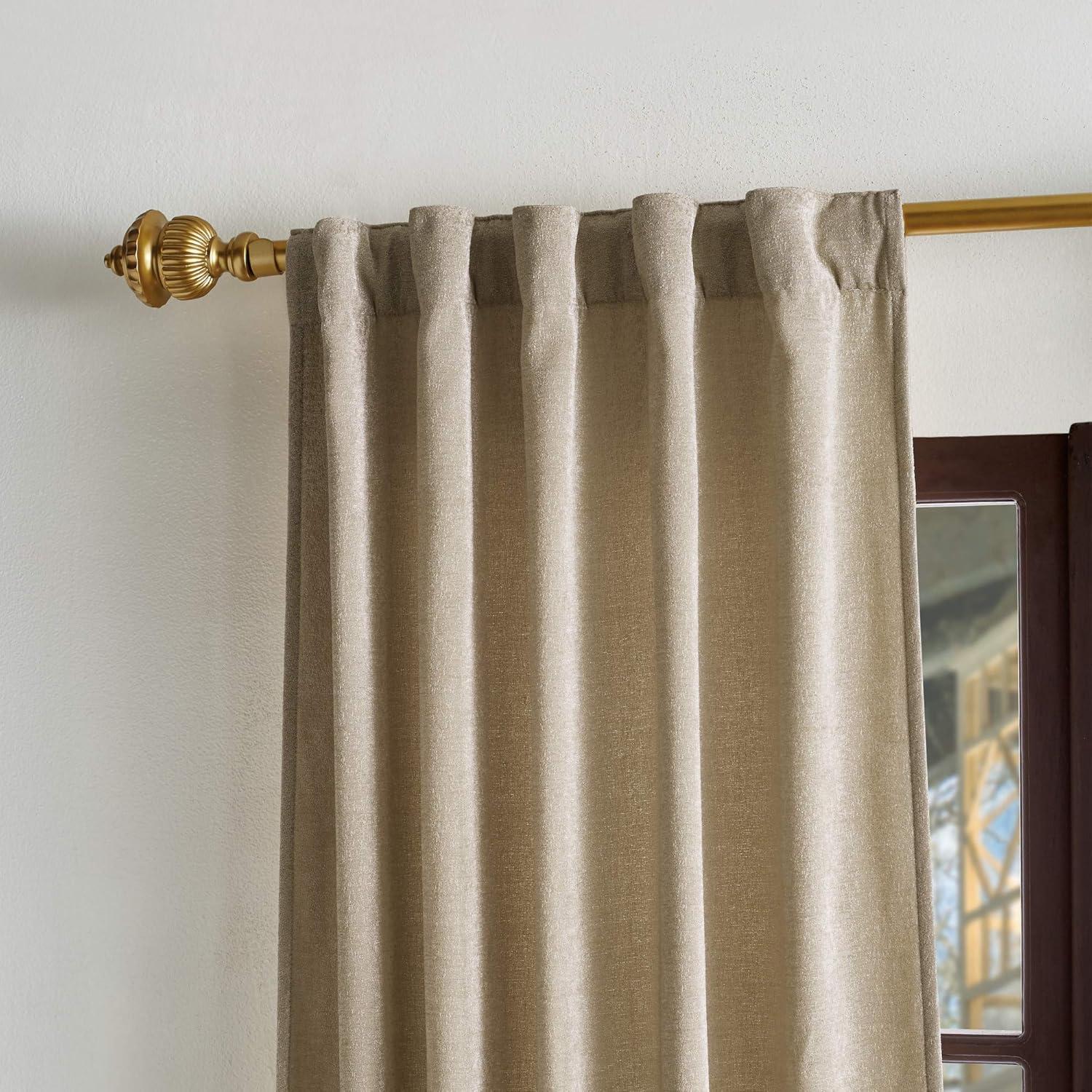 imageMartha Stewart Naples Chenille Solid Back Tab Window Curtain Panel Pair 95 Olive GreenNatural