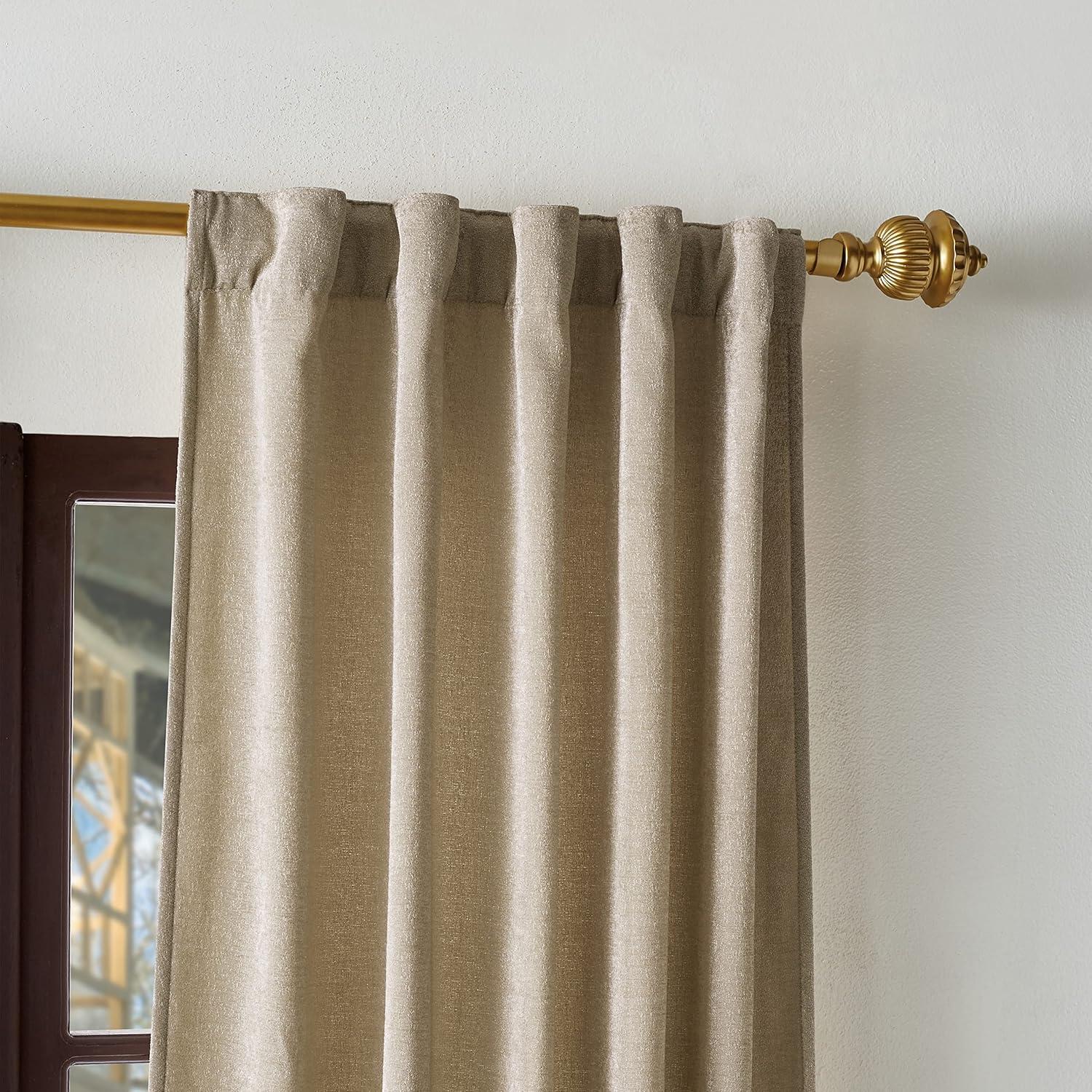 imageMartha Stewart Naples Chenille Solid Back Tab Window Curtain Panel Pair 95 Olive GreenNatural