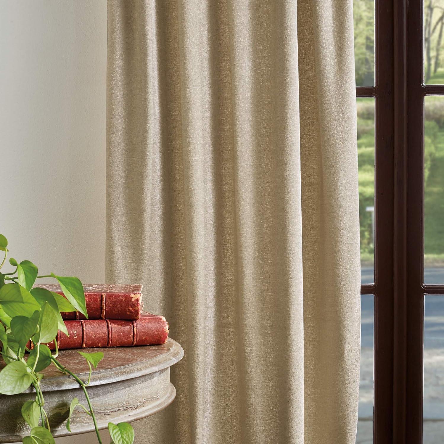 imageMartha Stewart Naples Chenille Solid Back Tab Window Curtain Panel Pair 95 Olive GreenNatural