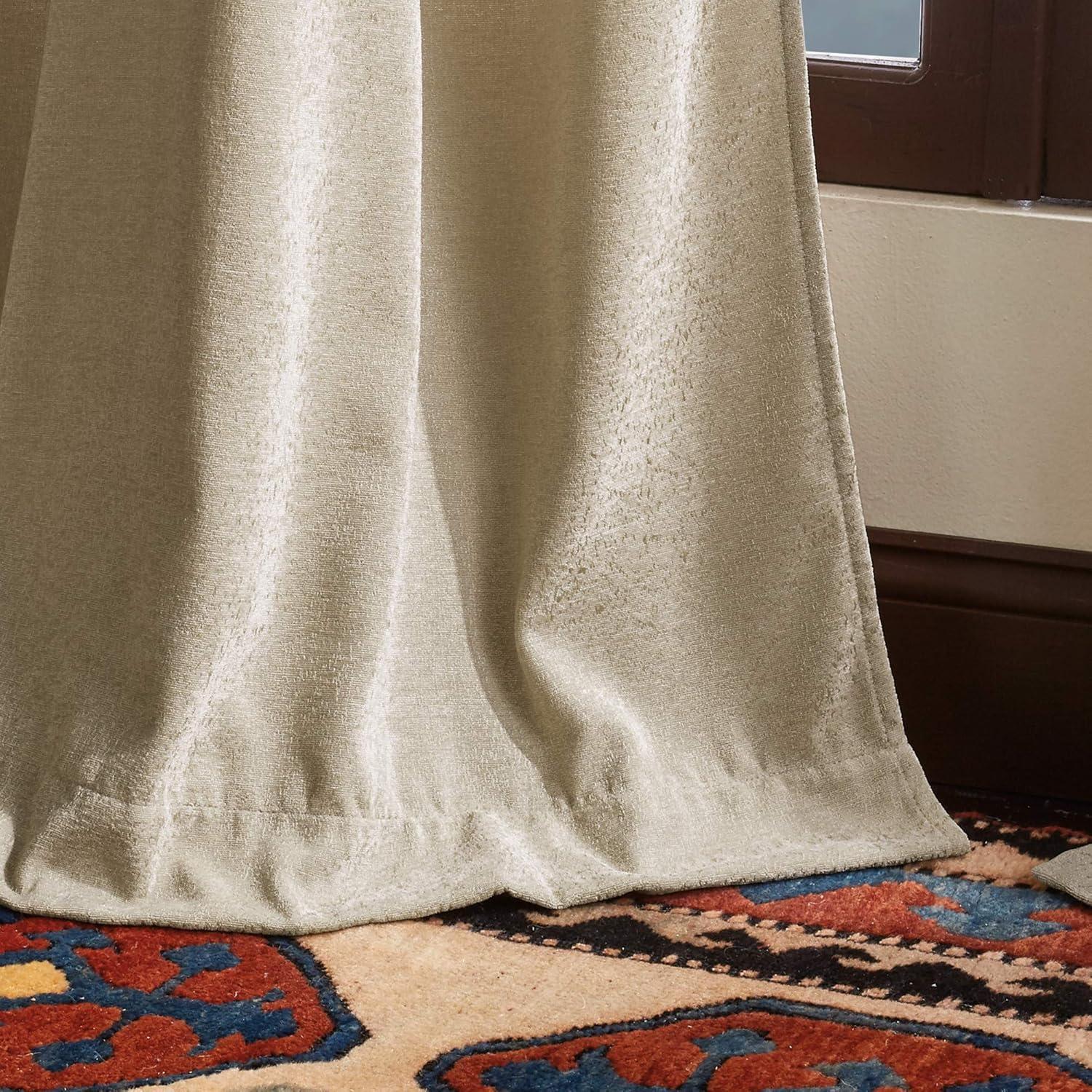 imageMartha Stewart Naples Chenille Solid Back Tab Window Curtain Panel Pair 95 Olive GreenNatural