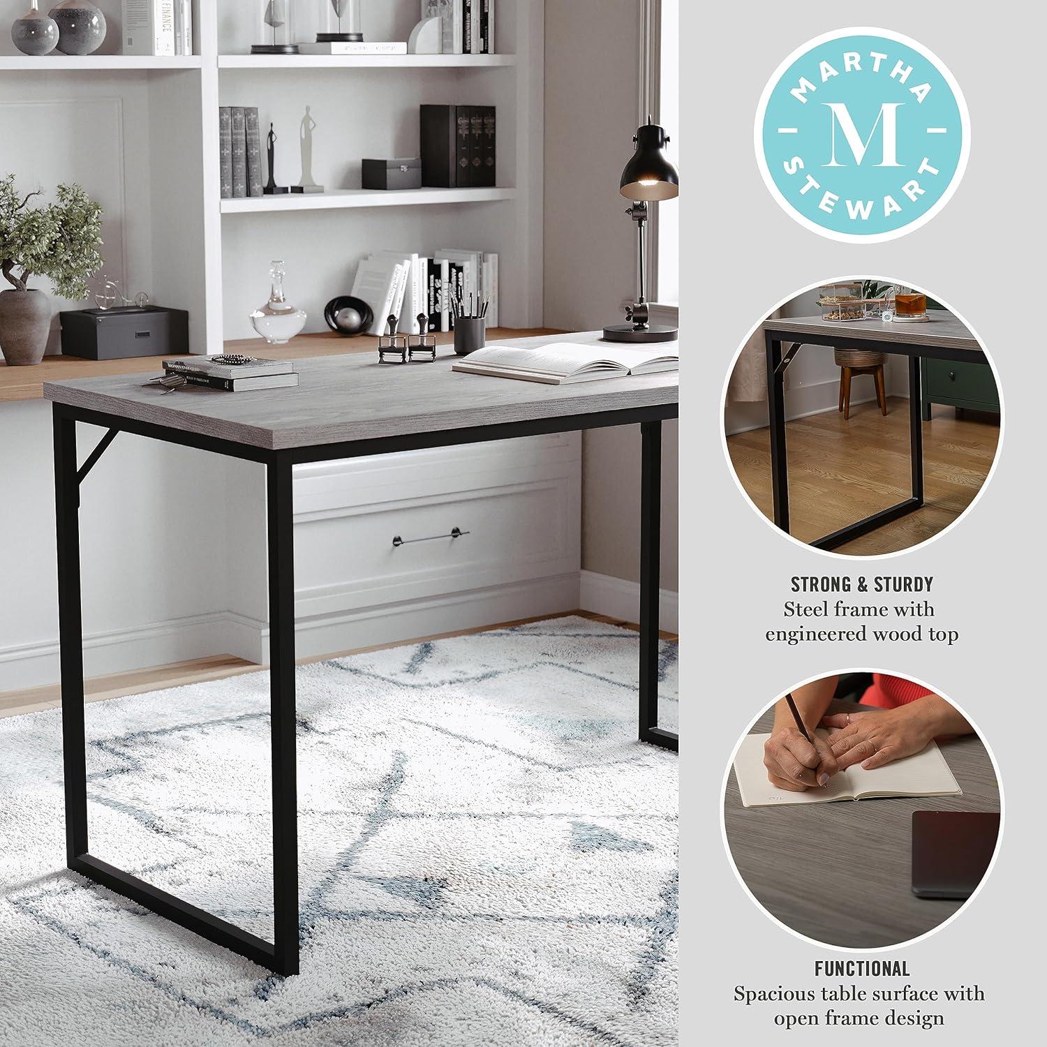 imageMartha Stewart Noah Home Office Parsons Desk in Gray Wood Grain with Oil Rubbed Bronze Metal FrameGray TopOil Rubbed Bronze Frame