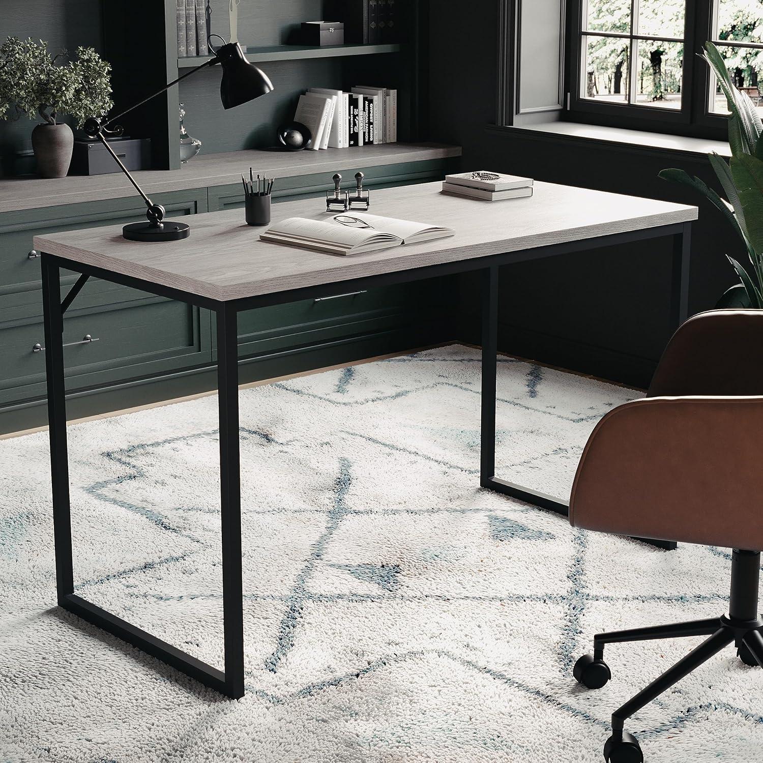 imageMartha Stewart Noah Home Office Parsons Desk in Gray Wood Grain with Oil Rubbed Bronze Metal FrameGray TopOil Rubbed Bronze Frame