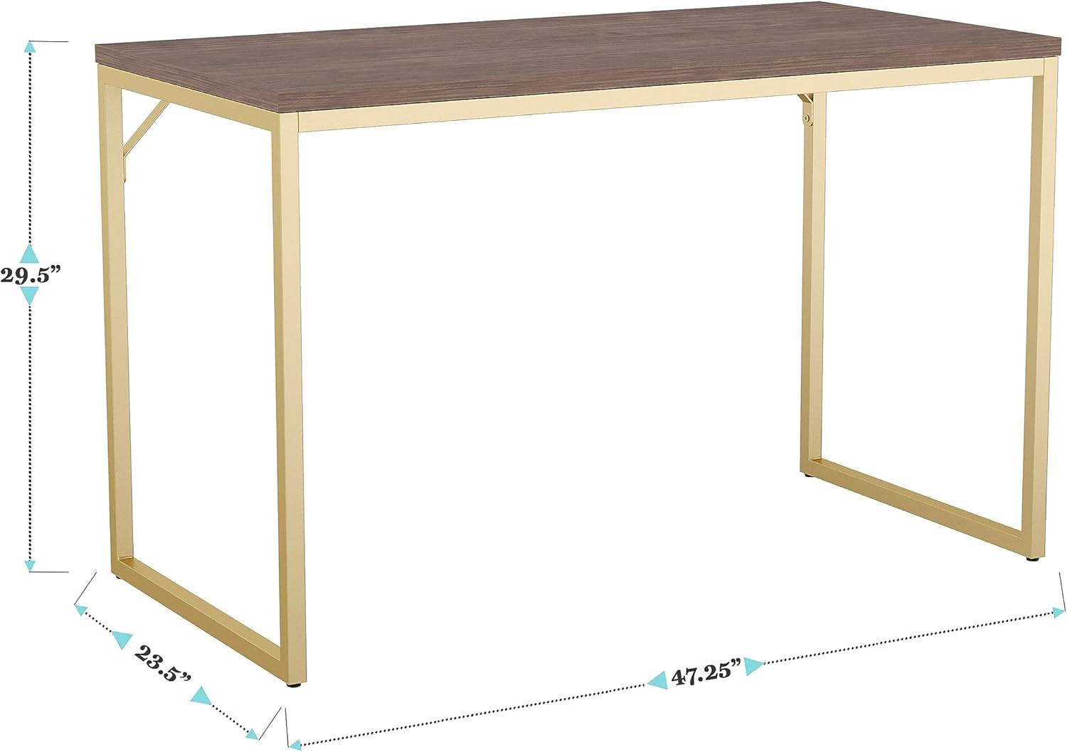imageMartha Stewart Noah Home Office Parsons Desk in Gray Wood Grain with Oil Rubbed Bronze Metal FrameWalnut TopPolished Brass Frame