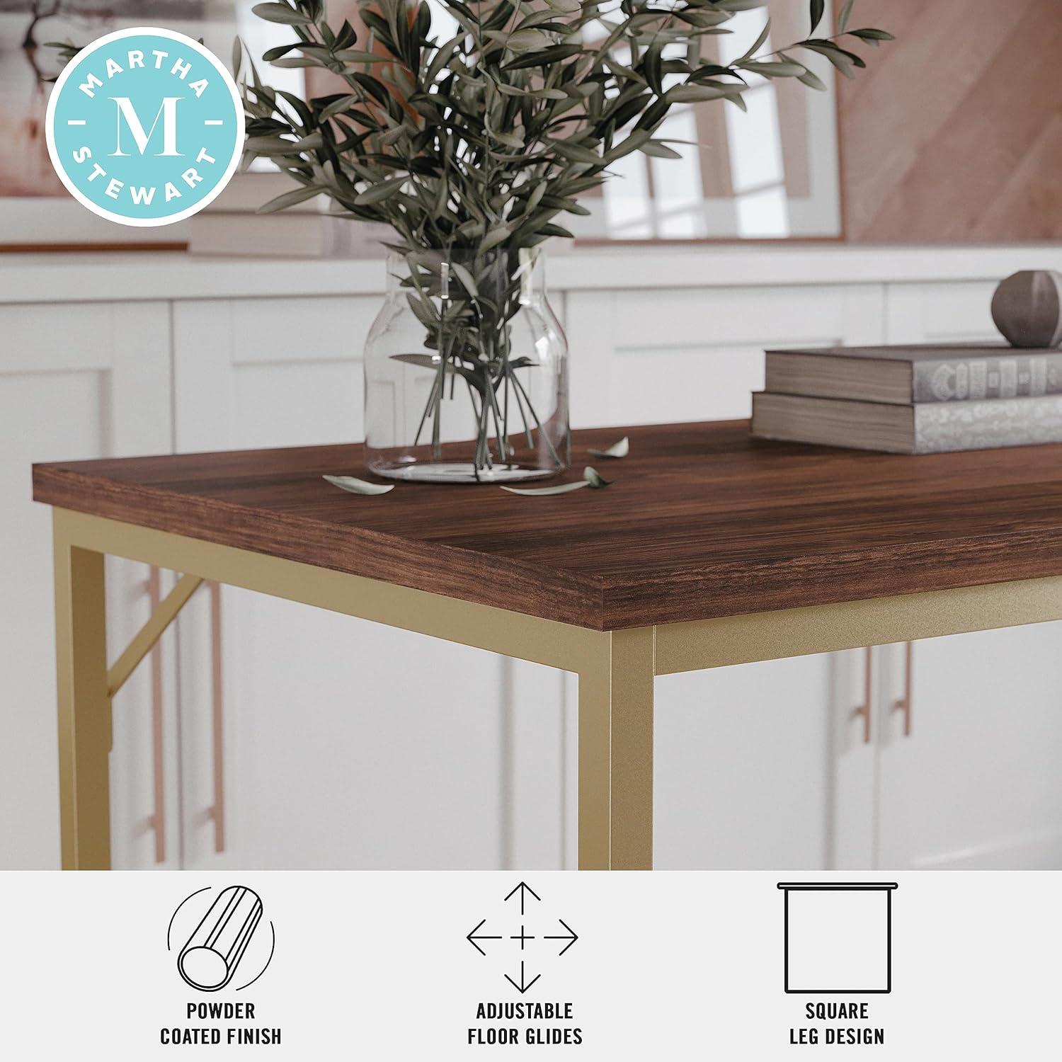 imageMartha Stewart Noah Home Office Parsons Desk in Gray Wood Grain with Oil Rubbed Bronze Metal FrameWalnut TopPolished Brass Frame