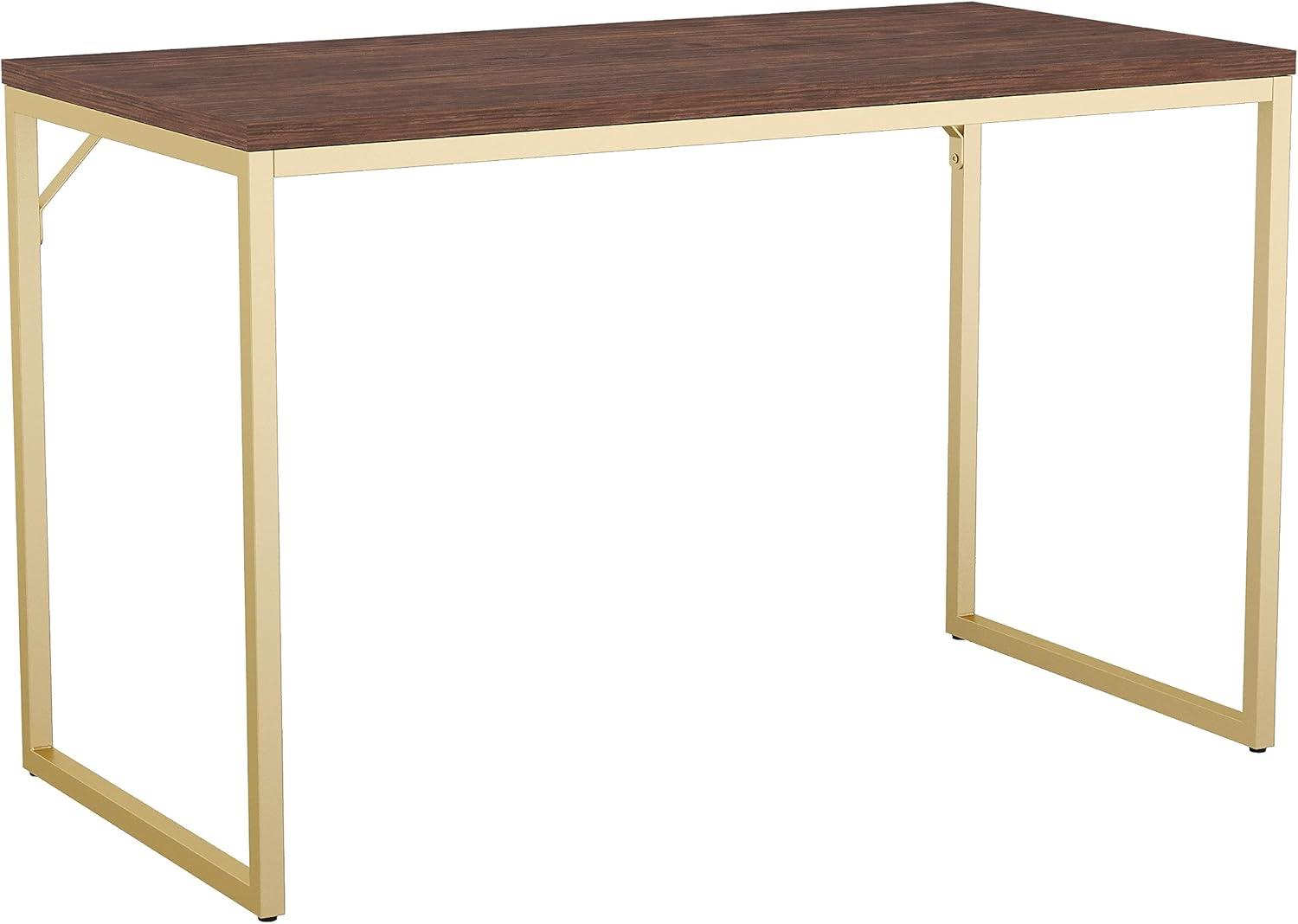 imageMartha Stewart Noah Home Office Parsons Desk in Gray Wood Grain with Oil Rubbed Bronze Metal FrameWalnut TopPolished Brass Frame