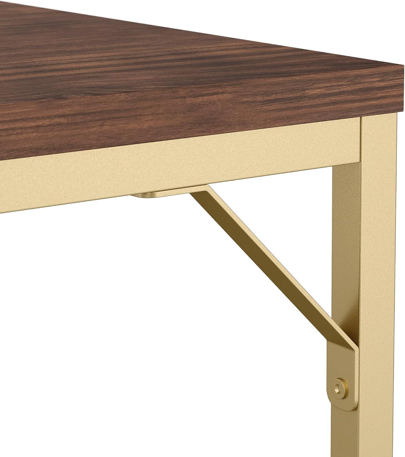 imageMartha Stewart Noah Home Office Parsons Desk in Gray Wood Grain with Oil Rubbed Bronze Metal FrameWalnut TopPolished Brass Frame