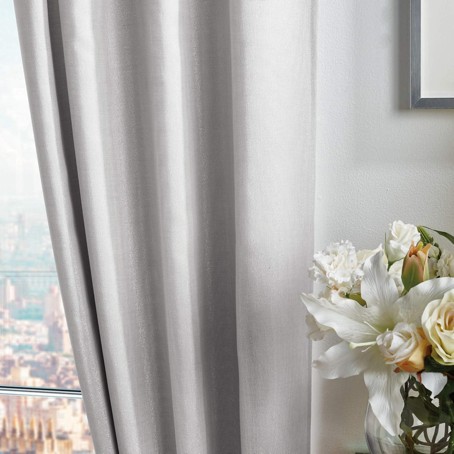 imageMartha Stewart Park Avenue Metallic Blackout Back Tab Window Curtain Panel Pair 84 BlushSilver