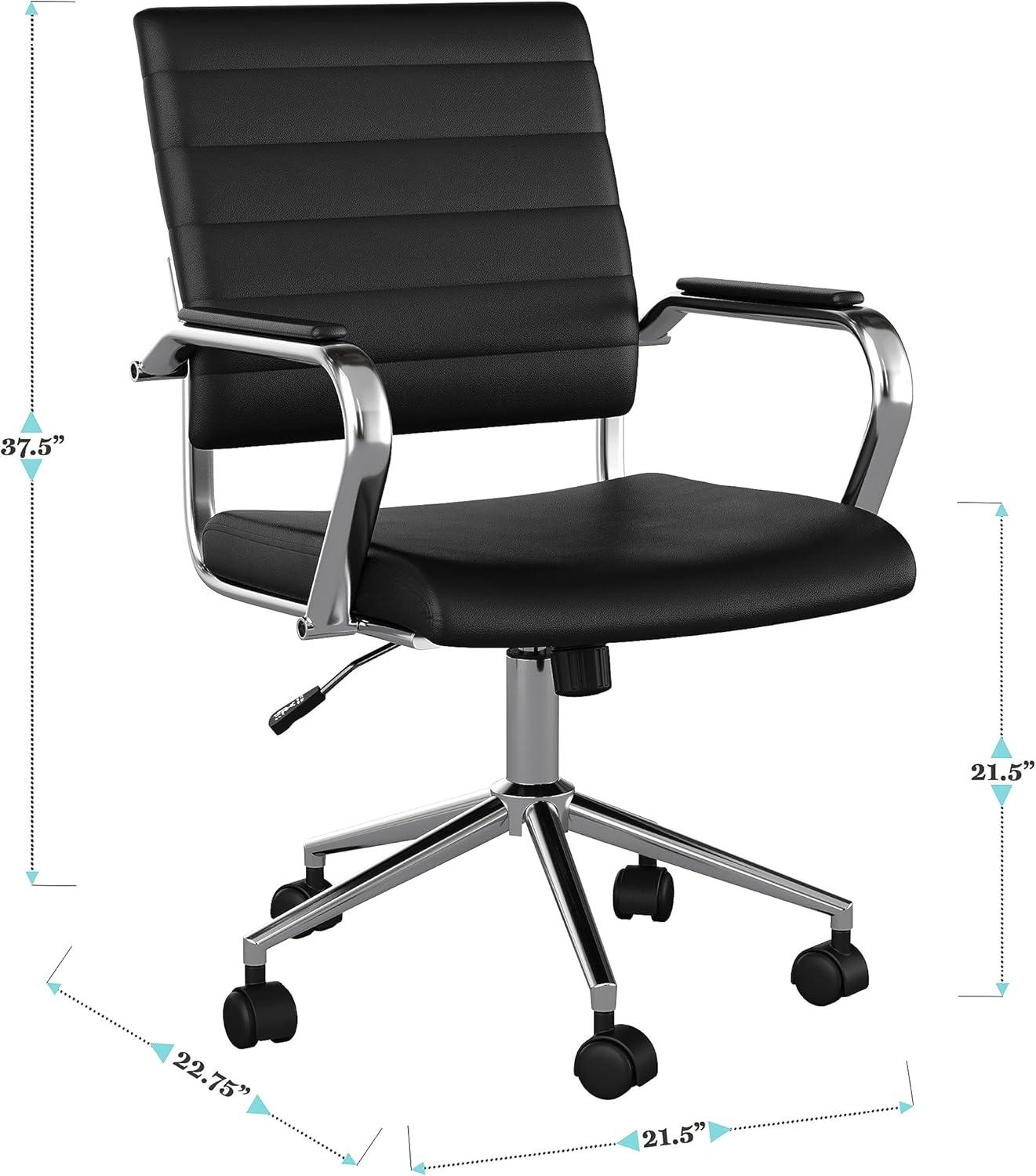 imageMartha Stewart Piper Swivel Task Chair with Armrests for Home Office in Saddle Brown Faux Leather with Polished Nickel FrameBlack Faux LeatherPolished Nickel