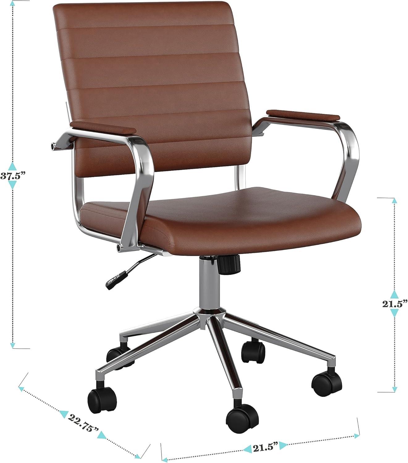 imageMartha Stewart Piper Swivel Task Chair with Armrests for Home Office in Saddle Brown Faux Leather with Polished Nickel FrameSaddle Brown Faux LeatherPolished Nickel