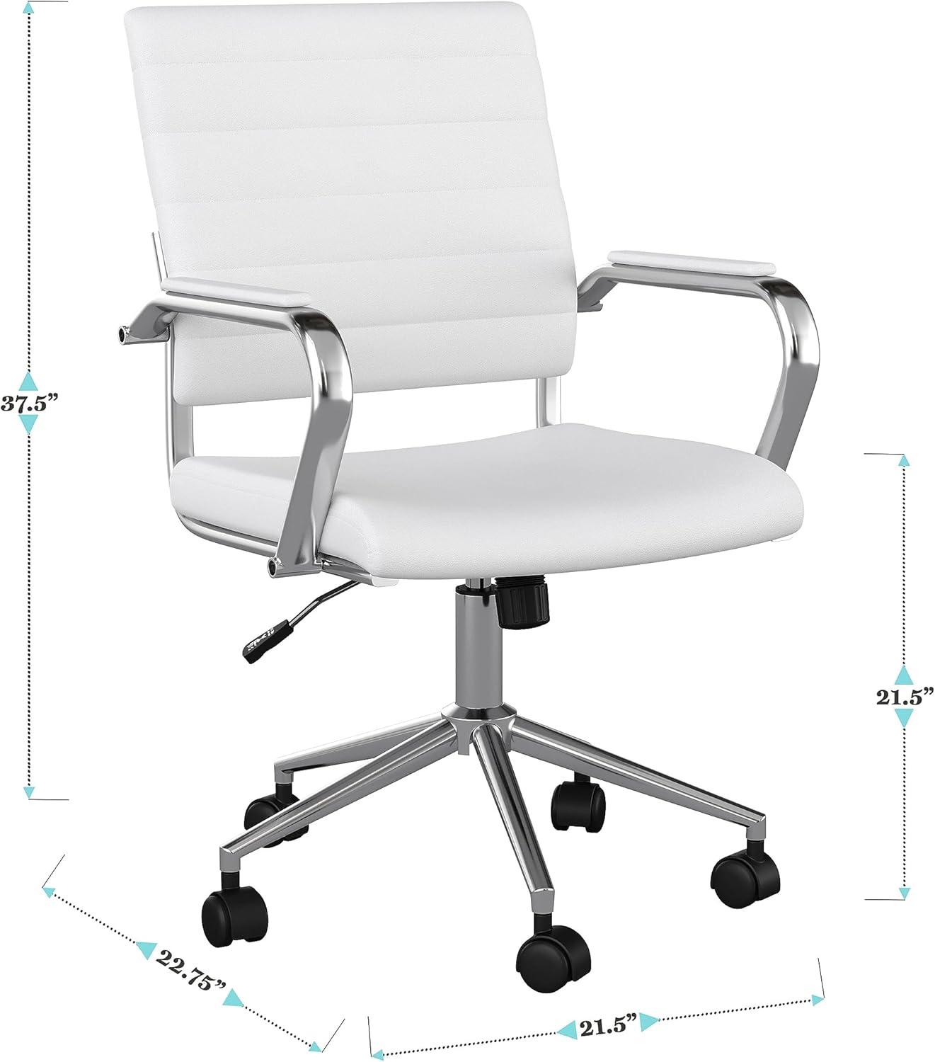 imageMartha Stewart Piper Swivel Task Chair with Armrests for Home Office in Saddle Brown Faux Leather with Polished Nickel FrameWhite Faux LeatherPolished Nickel