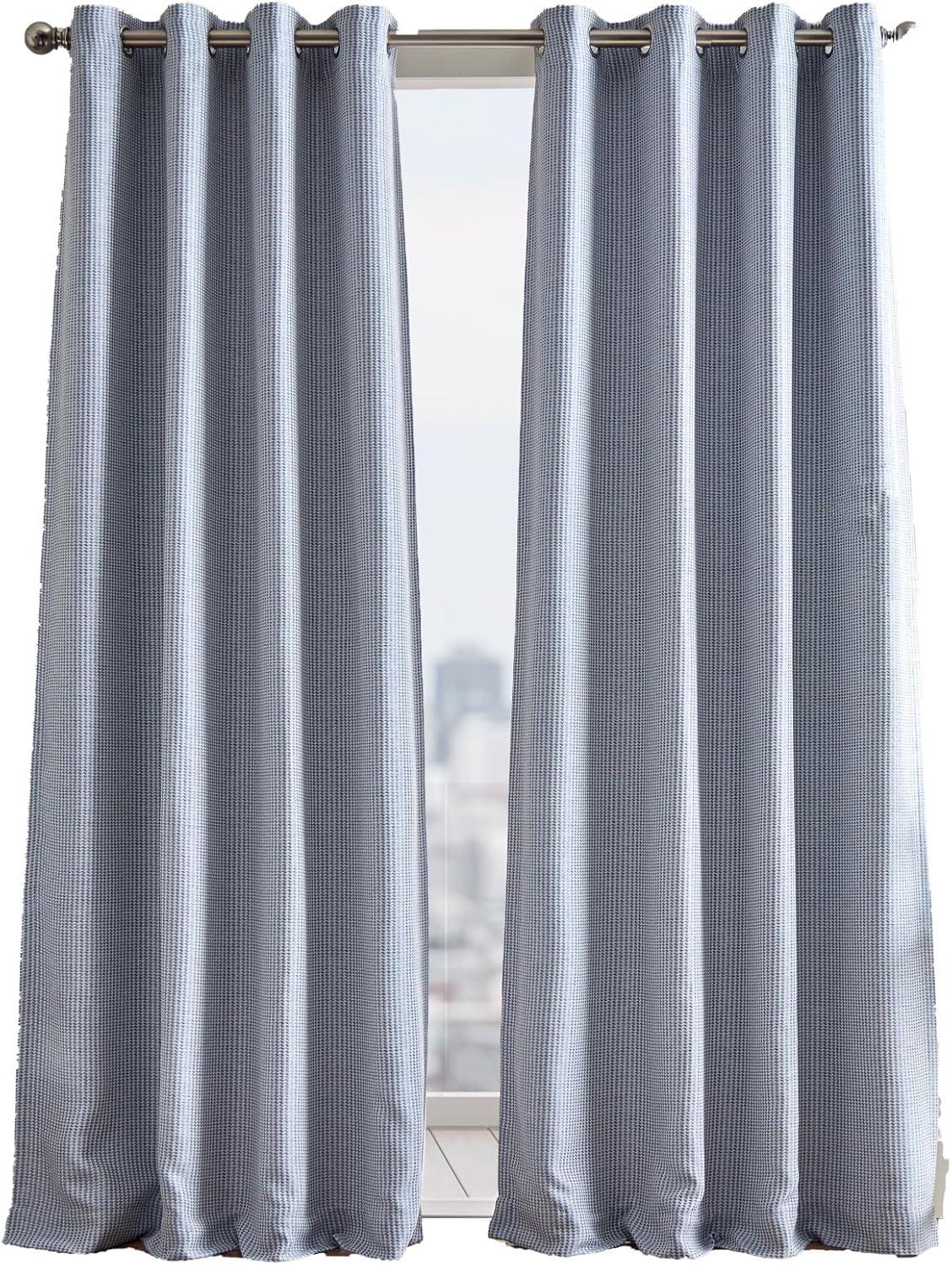 imageMartha Stewart Rivington Jacquard Room Darkening Grommet Window Curtain Panel Pair 95 BlueBlue