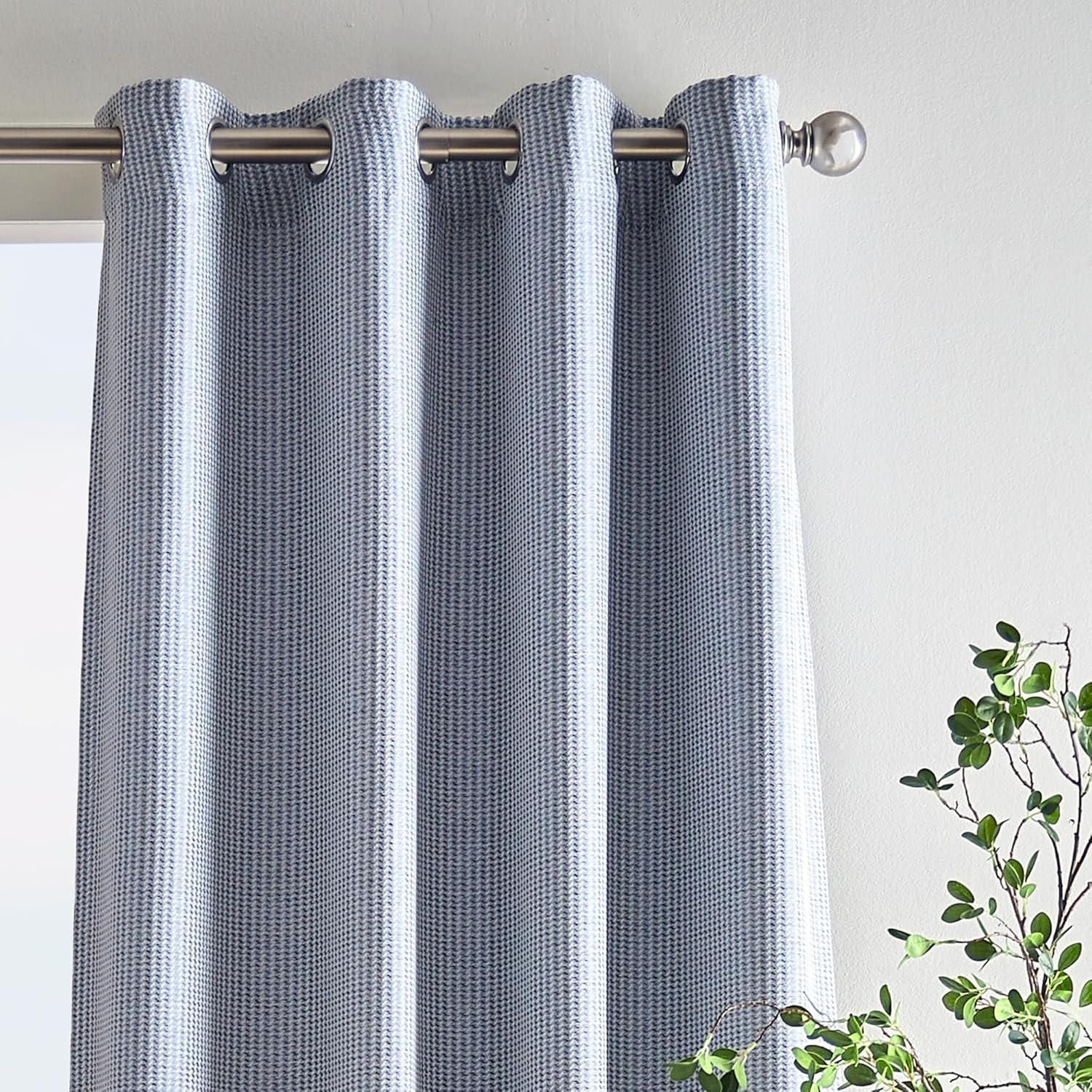 imageMartha Stewart Rivington Jacquard Room Darkening Grommet Window Curtain Panel Pair 95 BlueBlue