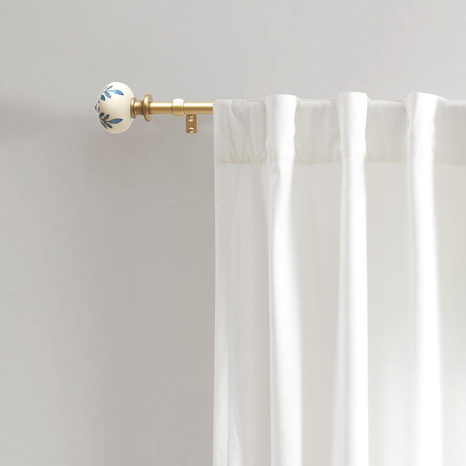 imageMartha Stewart Roseland Curtain Rod Set for Windows 36 66 34 inch Brushed Brass Blue White Finials