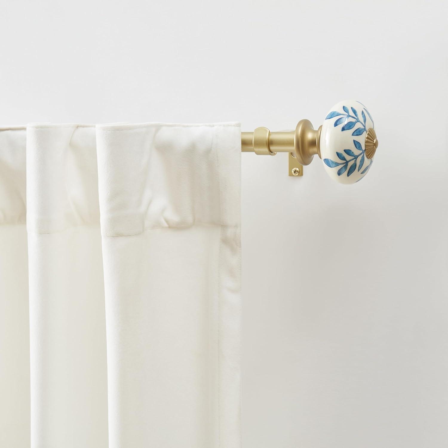 imageMartha Stewart Roseland Curtain Rod Set for Windows 36 66 34 inch Brushed Brass Blue White Finials