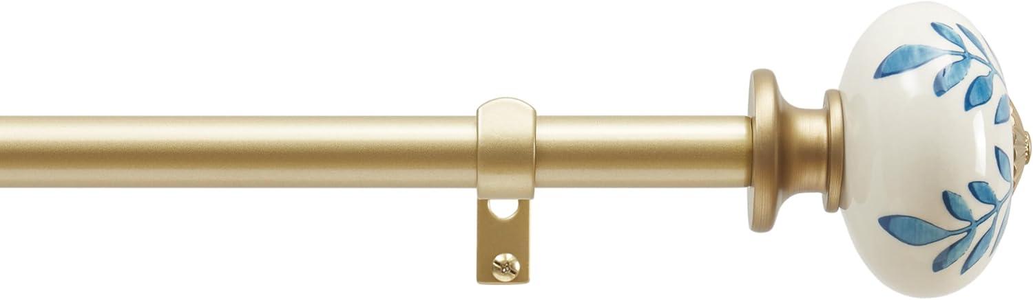 imageMartha Stewart Roseland Curtain Rod Set for Windows 36 66 34 inch Brushed Brass Blue White Finials