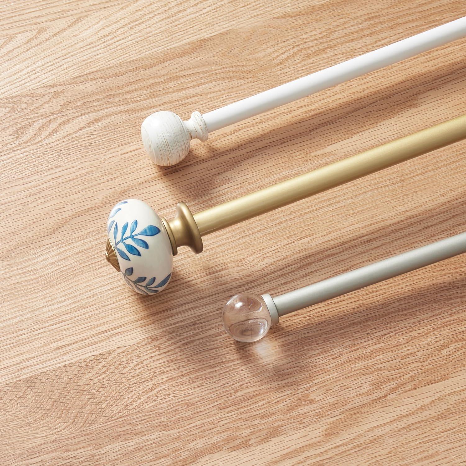 imageMartha Stewart Roseland Curtain Rod Set for Windows 36 66 34 inch Brushed Brass Blue White Finials