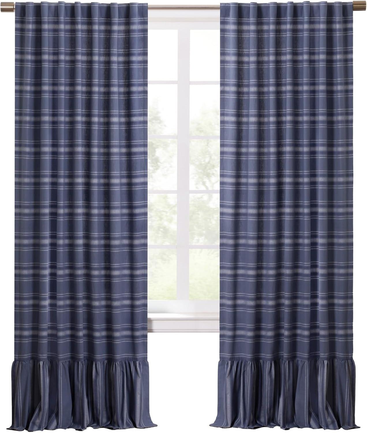 imageMartha Stewart Ruffle Curtains Striped Valance for Window Kitchen Curtain 1 Piece 60 x 14 BlueBlue