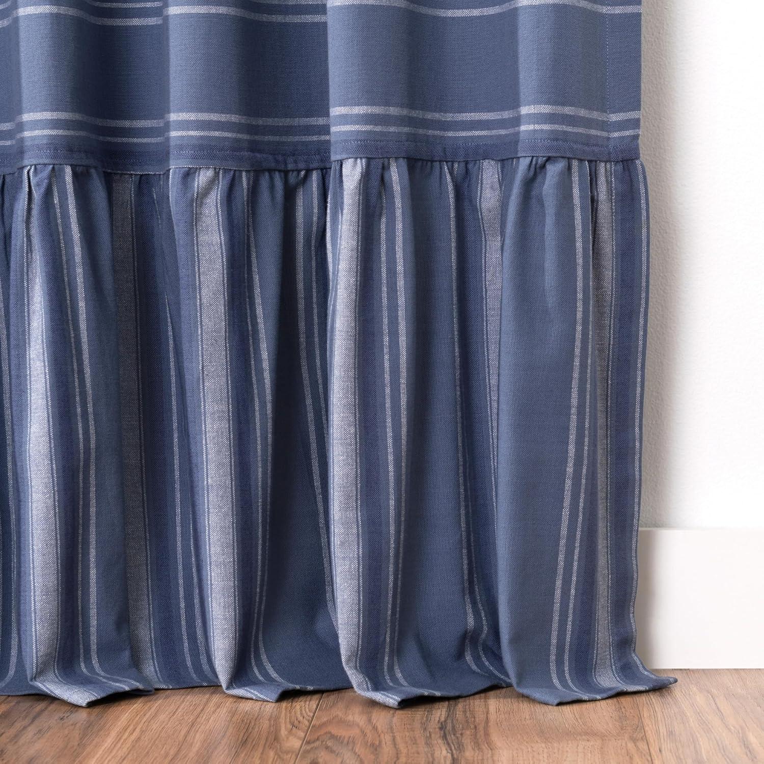 imageMartha Stewart Ruffle Curtains Striped Valance for Window Kitchen Curtain 1 Piece 60 x 14 BlueBlue