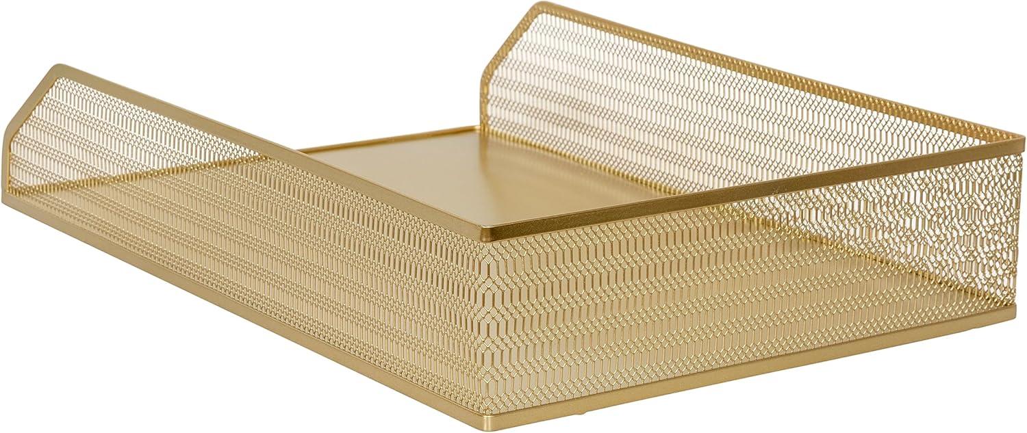 imageMartha Stewart Ryder 2 Pack Gold Mesh Metal Paper Letter Inbox Tray Desktop Organizer