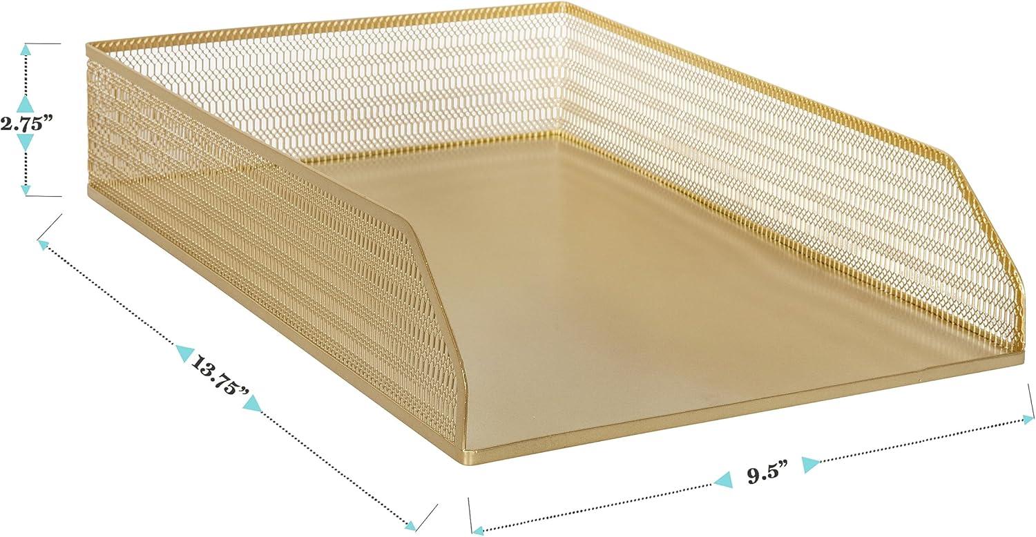 imageMartha Stewart Ryder 2 Pack Gold Mesh Metal Paper Letter Inbox Tray Desktop Organizer