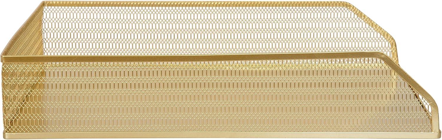 imageMartha Stewart Ryder 2 Pack Gold Mesh Metal Paper Letter Inbox Tray Desktop Organizer