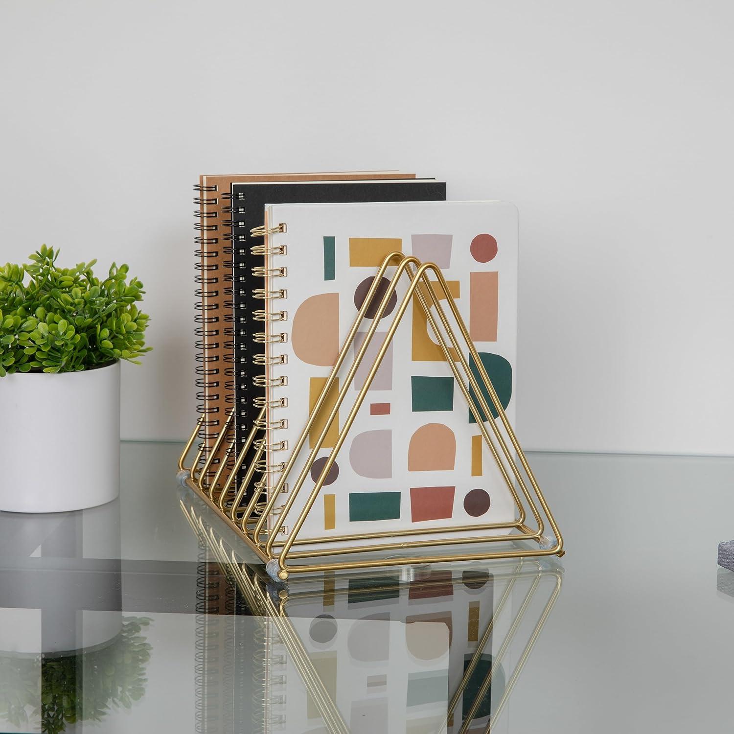 imageMartha Stewart Ryder Gold Mesh Metal 9 Slot Triangle Magazine File Holder Desktop Organizer Sorter
