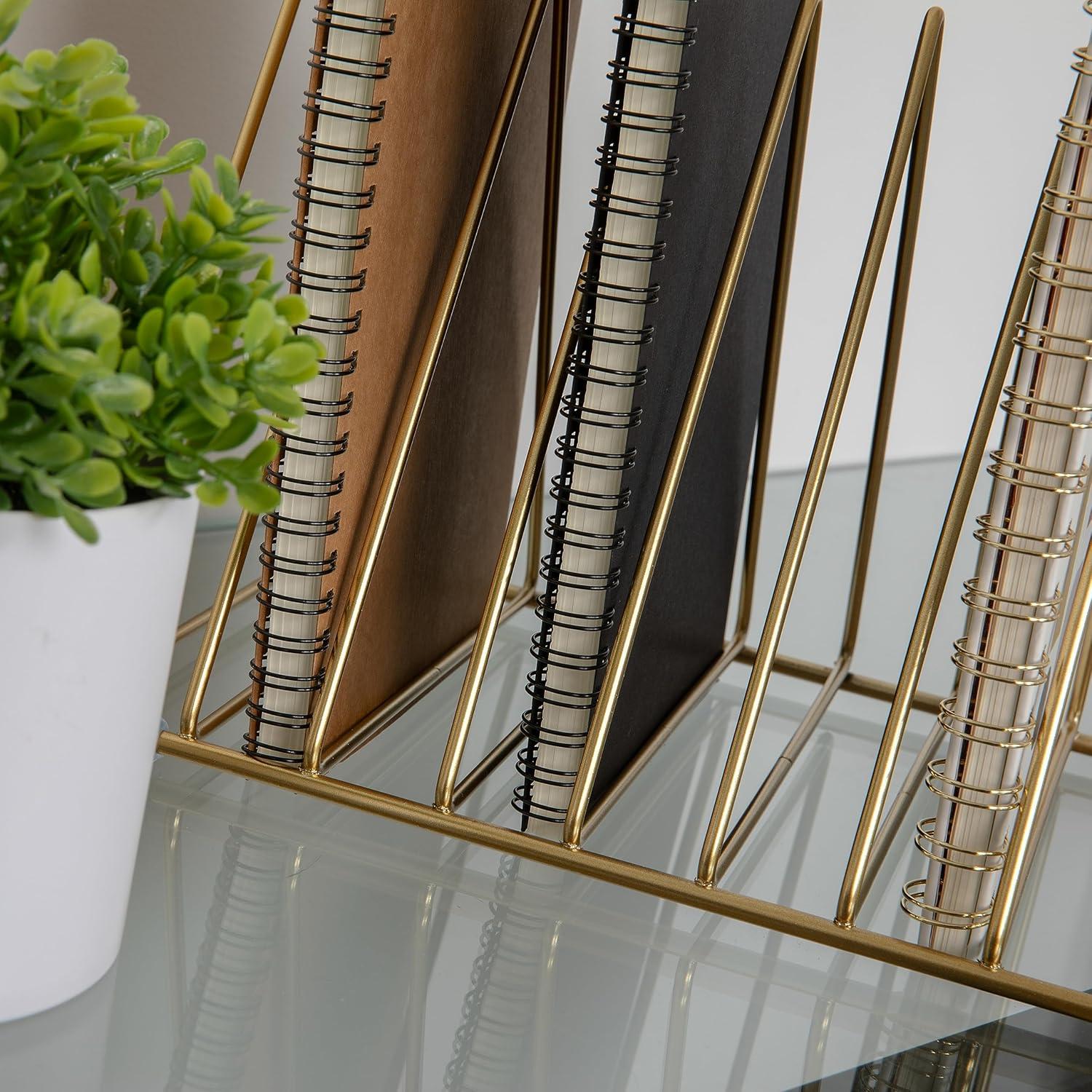 imageMartha Stewart Ryder Gold Mesh Metal 9 Slot Triangle Magazine File Holder Desktop Organizer Sorter