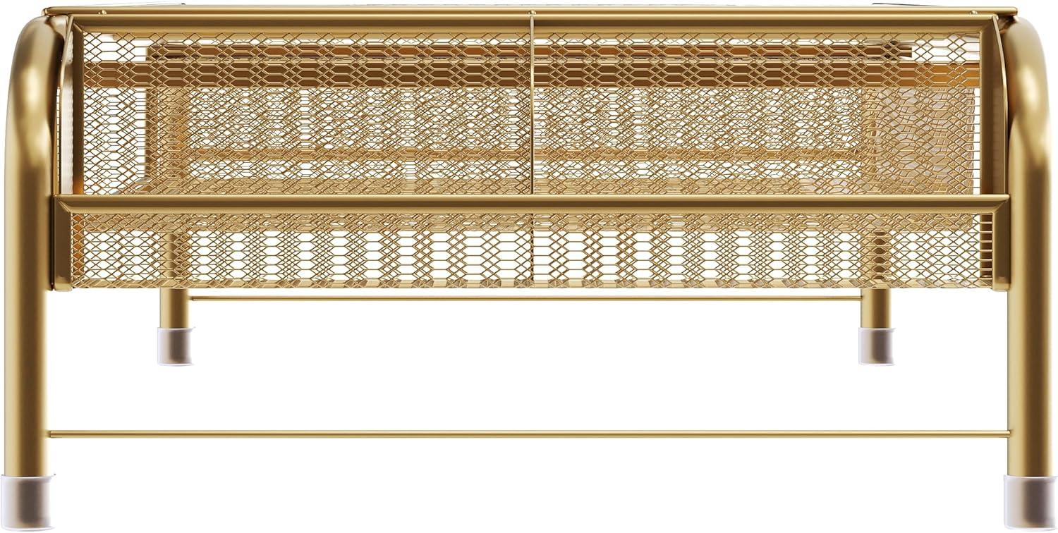 imageMartha Stewart Ryder Gold Mesh Metal Desktop Monitor Stand Riser with Organizer Drawer and Side Storage