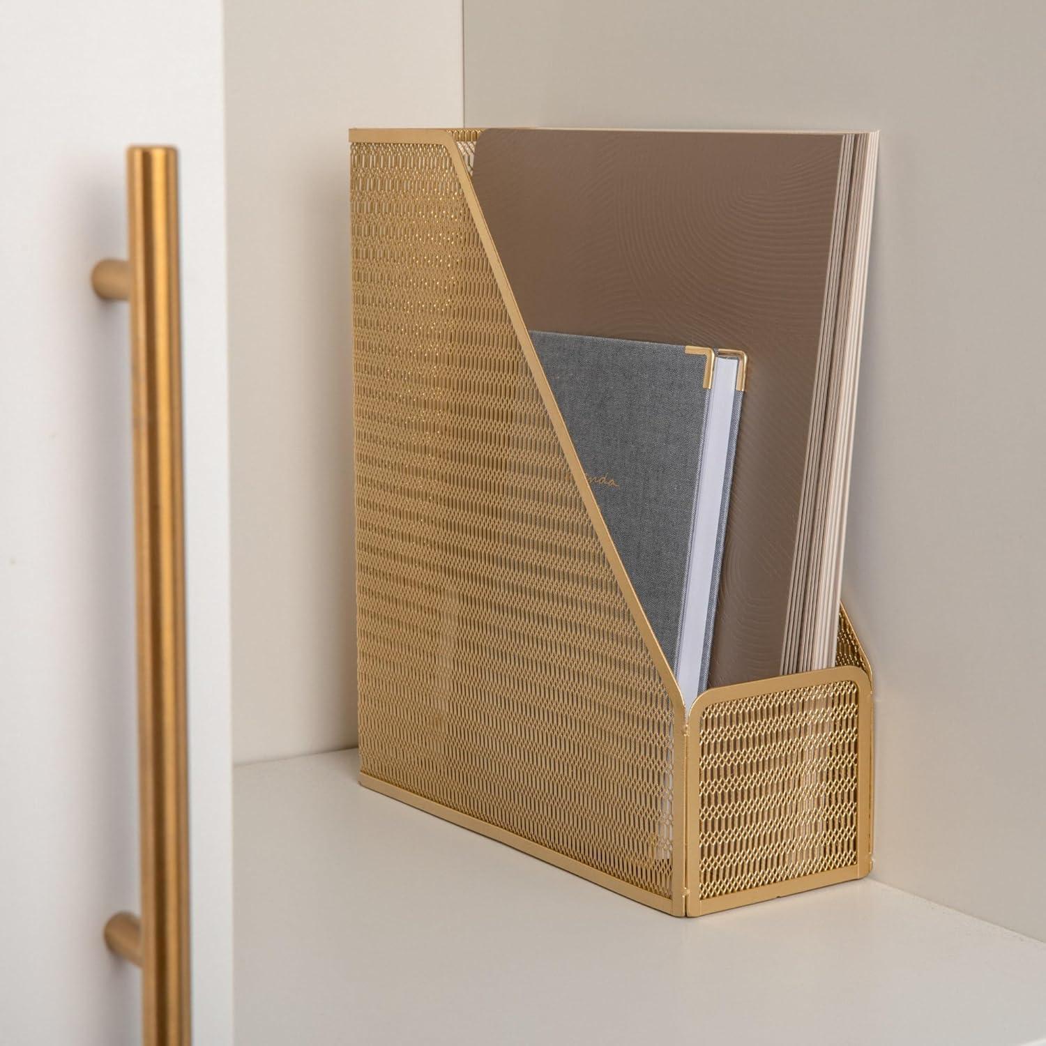 imageMartha Stewart Ryder Gold Mesh Metal Single Slot Magazine File Holder Desktop Organizer 975 x 375 x 115
